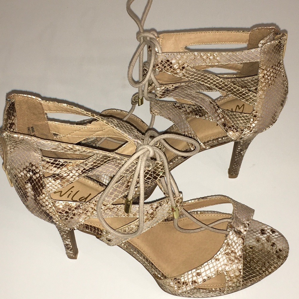 Nude Snakeskin Open Toe Heels Size 10